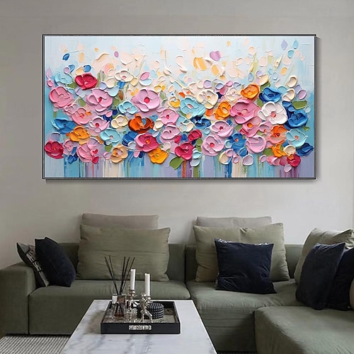  handgemaltes buntes Blumenölgemälde auf Leinwand, großes handgemachtes Wandkunst-Abstraktes 3D-Blumengemälde, Wanddekoration, Landschaftsmalerei, minimalistisches Gemälde für Wohnzimmerdekoration