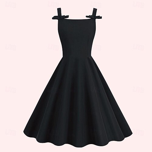 strapless open back dress Polka Dots A Line Vintage Dress with Belt, Navy / S main image 0