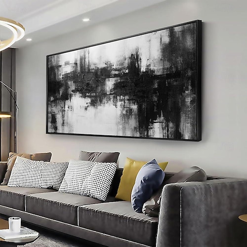  Handgefertigtes Ölgemälde auf Leinwand, Wandkunst, Dekoration, schwarz-weiß, modernes, einfaches, handgemaltes, abstraktes, dekoratives Bild für Zuhause, Wohnzimmer, gerolltes, rahmenloses,