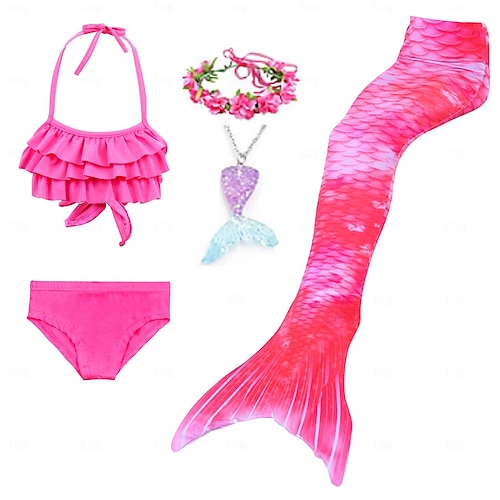  Gyerekek Lány Öt darab Mermaid fürdőruha Fürdőruha Bikini Úszás Szivárvány aranyos stílus Szexi Nyomtatott Fürdőruhák 3-10 év Nyár Világoskék Vörös arany