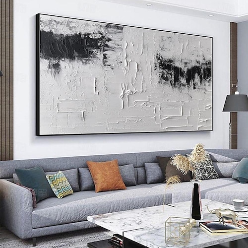  Handgefertigtes Ölgemälde auf Leinwand, Wandkunst, Dekoration, schwarz-weiß, modernes, einfaches, handgemaltes, abstraktes, dekoratives Bild für Zuhause, Wohnzimmer, gerolltes, rahmenloses,