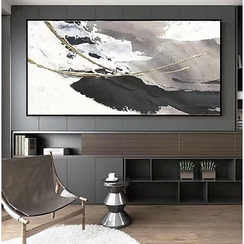  Handgefertigtes Ölgemälde auf Leinwand, Wandkunst, Dekoration, farbenfroher abstrakter Schwarz-Weiß-Minimalismus für die Inneneinrichtung, gerolltes, rahmenloses, ungedehntes Gemälde
