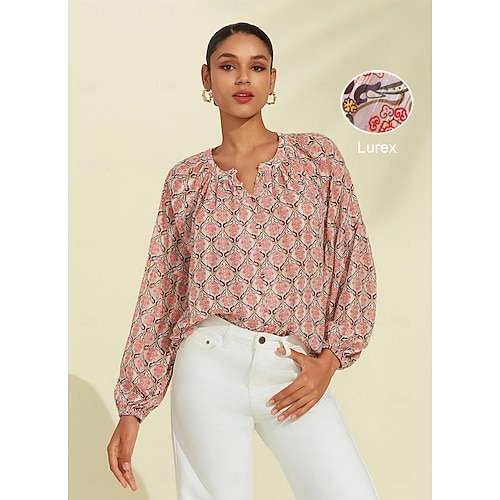 camicetta casual con maniche a sbuffo geometriche