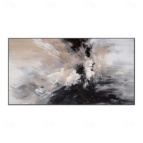  Handgefertigtes Ölgemälde auf Leinwand, Wandkunst, Dekoration, schwarz-weiß, modernes, einfaches, handgemaltes, abstraktes, dekoratives Bild für Zuhause, Wohnzimmer, gerolltes, rahmenloses,