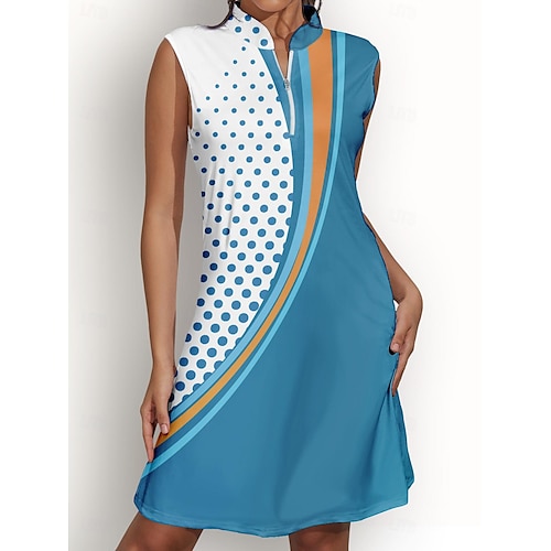  Dam golfklänning Blå Ärmlös Solskydd Tennis outfit Prickig Golfkläder för damer Kläder Outfits Bär kläder