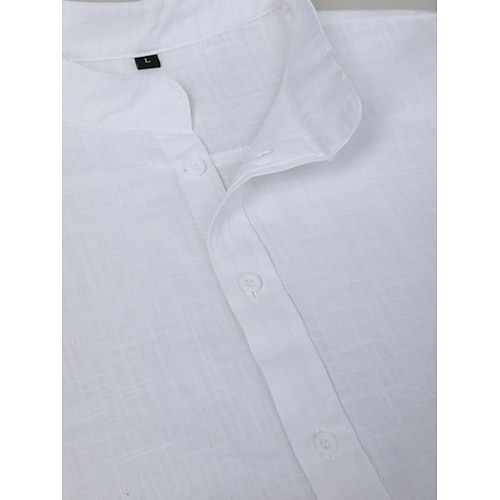  Per uomo Camicia camicia di lino Camicia con colletto a fascia Camicia estiva Abbigliamento mare Camicia con bottoni Liscio Informale Giornaliero Nero Bianco Blu Arancione Manica corta A fascia Estate
