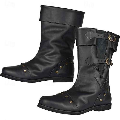 Botas Piratas De Media Pantorrilla Unisex – Cuero Sintético Marrón, Para Disfraces De Halloween, Medievales Y Góticos