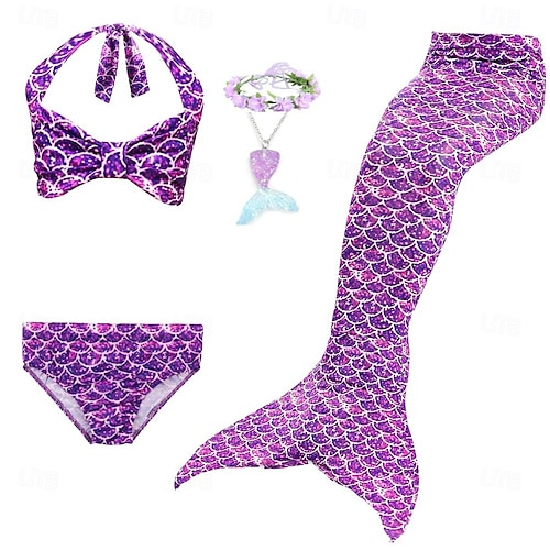  Gyerekek Lány Öt darab Mermaid fürdőruha Fürdőruha Bikini Úszás Szivárvány aranyos stílus Szexi Nyomtatott Fürdőruhák 3-10 év Nyár Világoskék Vörös arany
