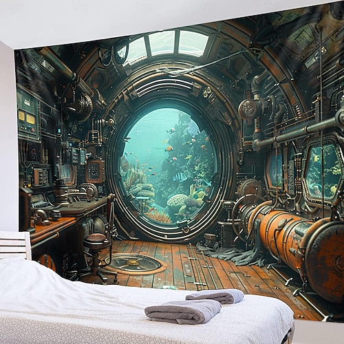  Submarine Cabin Undersea Hanging Tapestry Wall Art Large Tapestry Mural Decor Photograph Backdrop Blanket Curtain Home Bedroom Living Room Decoration