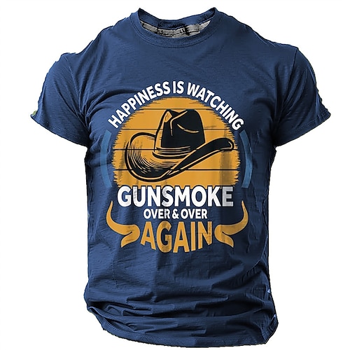 

Happiness Is Watching Gunsmoke over Again Street Style Men's 3D Print T shirt Tee Tee Top Sports Outdoor Holiday Going out T shirt Black Brown Army Green Short Sleeve Crew Neck Shirt Spring & Summer