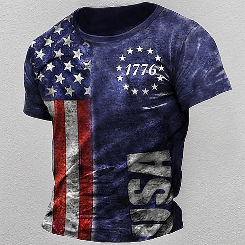 

Графика Американский флаг 1776 г. Мода Оригинальный рисунок На каждый день Муж. 3D печать Рубашка с коротким рукавом футболка футболка Футболка Повседневные Праздники Отпуск Футболка