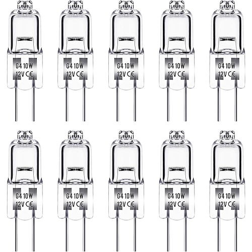 

10PCS G4 10W Halogen Bulb 12V Kitchen Hood Bulb Warm White 3000K for Bedroom Bathroom Cabinet Living and Dining Room Energy Efficiency