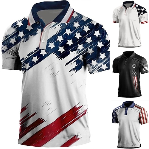 

Men's Polo Shirt Golf Shirt Star Turndown White & Blue Black WhiteBlack White Army Green 3D Print Street Daily Short Sleeve 3D Button-Down Clothing Apparel Fashion Casual Comfortable