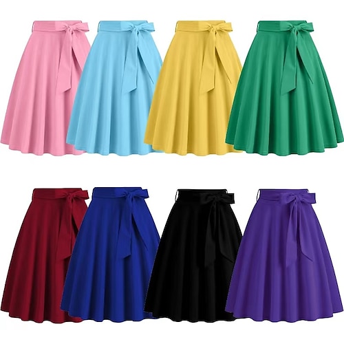 

Retro Vintage 1950s Rockabilly Swing Skirt Knee Length Women's Casual Daily Wear Tea Party Adults Skirt