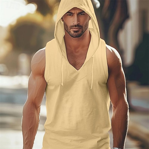 

Men's Tank Top Vest Top Undershirt Sleeveless Shirt Plain Hooded Outdoor Going out Sleeveless Front Pocket Clothing Apparel Fashion Designer Muscle