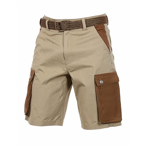 

Men's Shorts Linen Shorts Summer Shorts Patchwork Pocket Color Block Comfort Breathable Short Casual Daily Holiday Fashion Designer Green Khaki