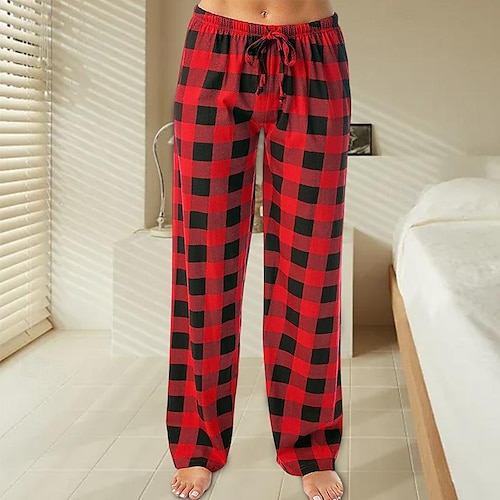 pyjamasbyxor för män buffel rutig röd svart rutig loungewear nattkläder elastisk dragsko i midjan med fickor avslappnad bekväm hemkläder hela säsongen mysiga hemkläder i mjuk bomullsblandning