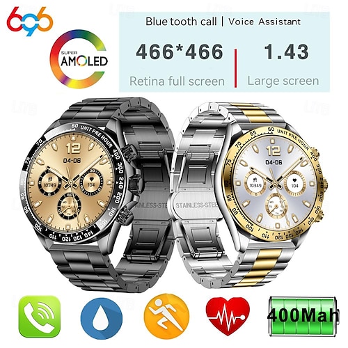 696 AK63 Smartwatch 1.43 Zoll Smartwatch Fitnessuhr Bluetooth EKG + PPG Schrittzähler Anruferinnerung Kompatibel mit Android iOS Damen Herren Freisprechanlage Nachrichterinnerung IP 67 46mm