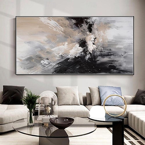  Handgefertigtes Ölgemälde auf Leinwand, Wandkunst, Dekoration, schwarz-weiß, modernes, einfaches, handgemaltes, abstraktes, dekoratives Bild für Zuhause, Wohnzimmer, gerolltes, rahmenloses,