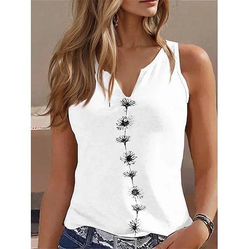 Top Canottiera da Donna Basic Stampa Floreale Senza Maniche Top Regolari V Neck Casual Festa Nero Bianco Verde
