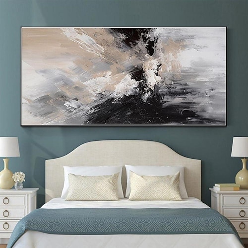 Handgefertigtes Ölgemälde auf Leinwand, Wandkunst, Dekoration, schwarz-weiß, modernes, einfaches, handgemaltes, abstraktes, dekoratives Bild für Zuhause, Wohnzimmer, gerolltes, rahmenloses,