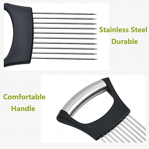 Porta Cipolla In Acciaio Inox Per Affettare – Utensile Da Cucina Con Manico Antiscivolo E 10 Rebbi – Perfetto Per Verdure E Carne - 5