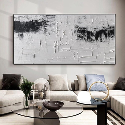  Handgefertigtes Ölgemälde auf Leinwand, Wandkunst, Dekoration, schwarz-weiß, modernes, einfaches, handgemaltes, abstraktes, dekoratives Bild für Zuhause, Wohnzimmer, gerolltes, rahmenloses,