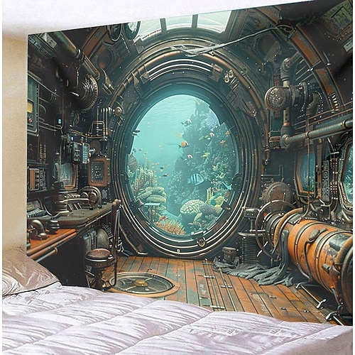  Submarine Cabin Undersea Hanging Tapestry Wall Art Large Tapestry Mural Decor Photograph Backdrop Blanket Curtain Home Bedroom Living Room Decoration