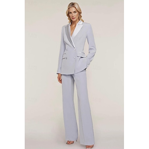Completo Madre della Sposa Tuxedo Ospite di Matrimonio Elegante Collo Camicia Lunghezza Caviglia Chiffon Elasticizzato Maniche Lunghe con Bottoni Colore Solido 2025 taglia personalizzata gratuita