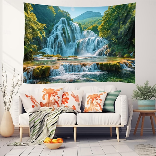  skog kaskade landskap hengende billedvev veggkunst stor billedvev veggmaleri dekor fotografi bakteppe teppe gardin hjem soverom stue dekorasjon