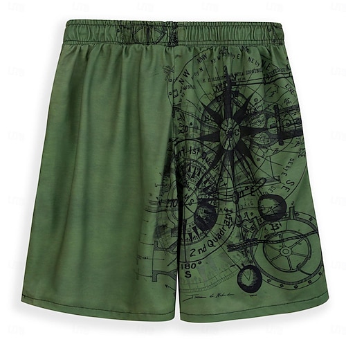  Per uomo Nautico Stampe Grafiche Bussola Pantaloncini da tuta Shorts da Spiaggia Pantaloncini in spugna Misura del girovita medio Retrò Vintage Casual Quotidiano Ferie Abbigliamento casual alla moda