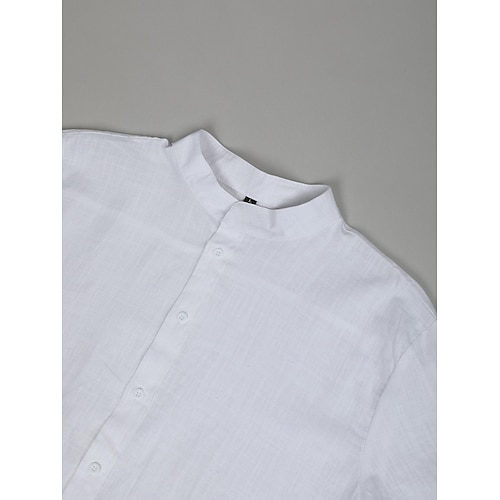  Per uomo Camicia camicia di lino Camicia con colletto a fascia Camicia estiva Abbigliamento mare Camicia con bottoni Liscio Informale Giornaliero Nero Bianco Blu Arancione Manica corta A fascia Estate