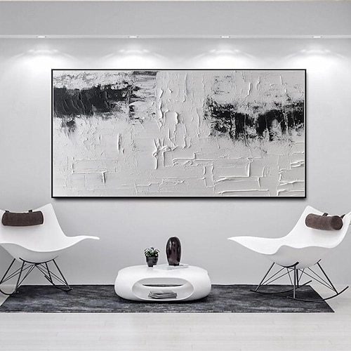  Handgefertigtes Ölgemälde auf Leinwand, Wandkunst, Dekoration, schwarz-weiß, modernes, einfaches, handgemaltes, abstraktes, dekoratives Bild für Zuhause, Wohnzimmer, gerolltes, rahmenloses,