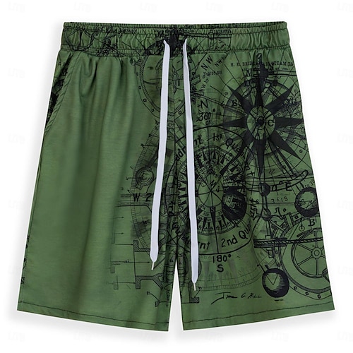  Per uomo Nautico Stampe Grafiche Bussola Pantaloncini da tuta Shorts da Spiaggia Pantaloncini in spugna Misura del girovita medio Retrò Vintage Casual Quotidiano Ferie Abbigliamento casual alla moda