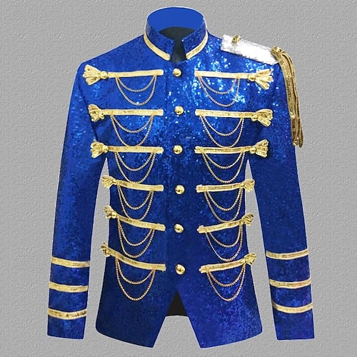 Retro Vintage Rococo Medieval Masquerade Suits & Blazers Lapel Collar Blazer Prince Aristocrat Sequins Sequin Fancy Dress Men's Halloween Carnival