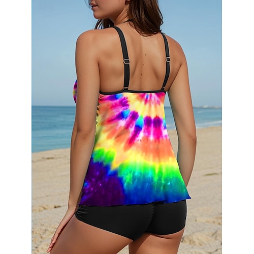  Kvinnors baddräkter Tankini Två bitar baddräkt Tie Dye Semester Tie Dye Gradient