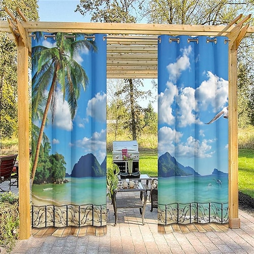  patio ulkoverhot 2 paneelia läpivientipäällinen vedenpitävä ulkopimennys uv aurinkoverhot verhot kuistille pergola gezebo cabana aurinkohuoneen kansi