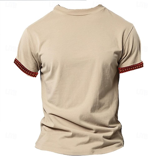  Herren Afrikanisches Muster T Shirt Henley Shirt Kurzarm 3D-Druck Designer Ethnisch Casual Täglich Sommer Khaki Grau V Ausschnitt Henley Henley T-Shirt