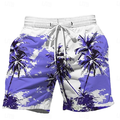 Men's Coconut Tree Flower Floral Swim Trunks Swim Shorts Board Shorts Mid  Waist Hawaiian Casual Holiday Beach Drawstring with Mesh lining Elastic Wa