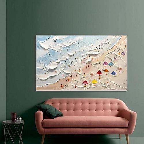  dipinto a mano happy coast pittura nuoto pittura pittura personalizzata texture onda spiaggia pittura a olio arte della parete regalo personalizzato arte estate arte costale folle sulla riva pittura