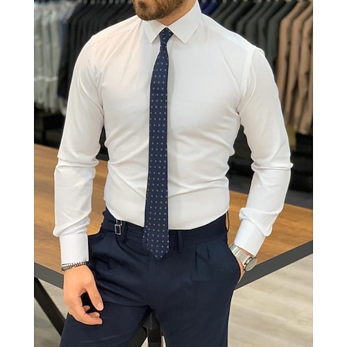  Heren Overhemd Thuiskom Standaard Pasvorm Lange Mouwen Revers Effen Kleur Polyester Zwart Wit 2025