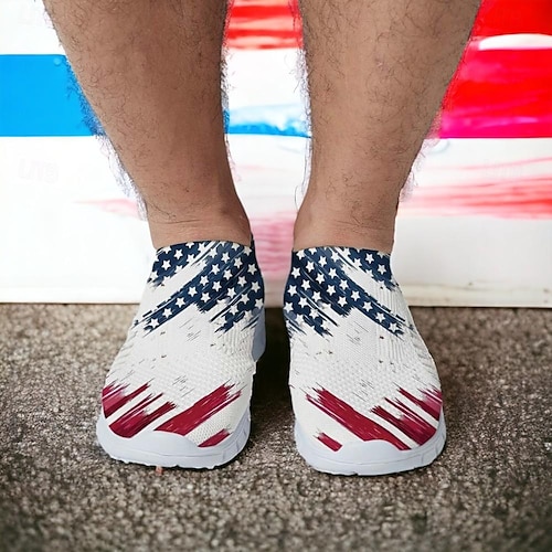  Męskie Adidasy Mokasyny i buty wsuwane Obuwie męskie Drukuj buty Buty Flyknit Sportowy Codzienny Na zewnątrz Codzienny Dzień Niepodległości Dzianina Siateczka Oddychający Masaż Wygodny Mokasyny Biały