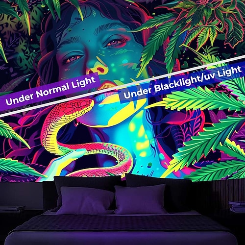  gobelin z czarnym światłem UV reaktywny świecący w ciemności świecąca impreza neonowa kobieta marihuana psychodeliczny trippy mglisty wiszący gobelin sztuka ścienna mural do salonu