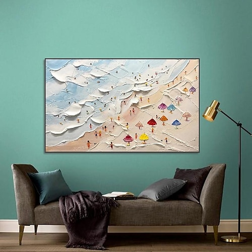  dipinto a mano happy coast pittura nuoto pittura pittura personalizzata texture onda spiaggia pittura a olio arte della parete regalo personalizzato arte estate arte costale folle sulla riva pittura