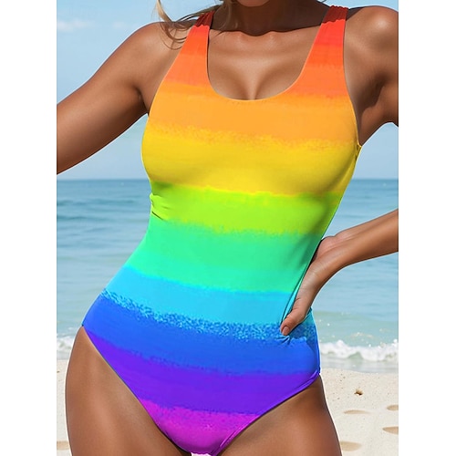  Maillots de bain femmes Maillot de bain 1 pièce Ombre Plage Arc-en-ciel Dégradé de couleurs Contrôle du ventre