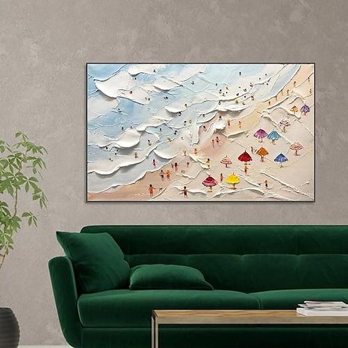  dipinto a mano happy coast pittura nuoto pittura pittura personalizzata texture onda spiaggia pittura a olio arte della parete regalo personalizzato arte estate arte costale folle sulla riva pittura