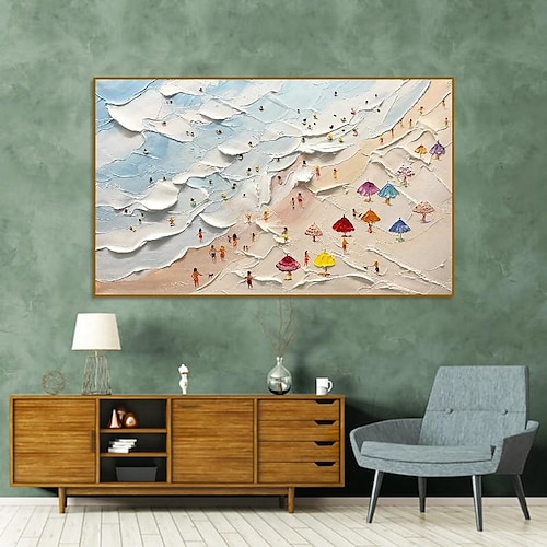  dipinto a mano happy coast pittura nuoto pittura pittura personalizzata texture onda spiaggia pittura a olio arte della parete regalo personalizzato arte estate arte costale folle sulla riva pittura