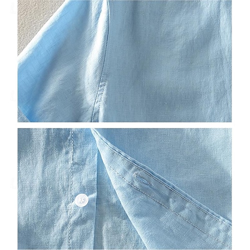  Men's Shirt Linen Shirt Casual Shirt Cotton Shirt Plain Vacation Street White Sky Blue Army Green Dark Blue Short Sleeve Turndown Summer Clothing Apparel Button-Down