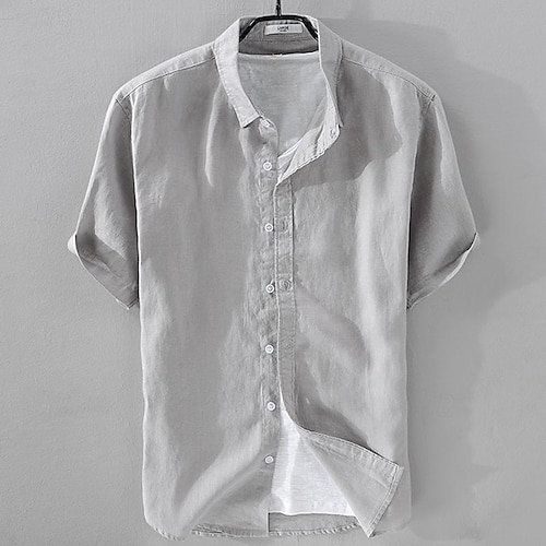  Men's Shirt Linen Shirt Casual Shirt Cotton Shirt Plain Vacation Street White Sky Blue Army Green Dark Blue Short Sleeve Turndown Summer Clothing Apparel Button-Down