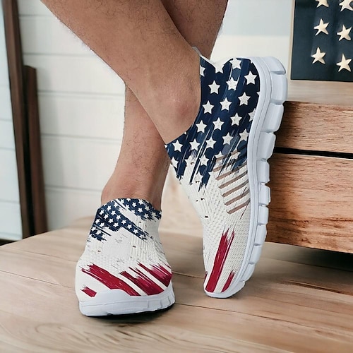  Męskie Adidasy Mokasyny i buty wsuwane Obuwie męskie Drukuj buty Buty Flyknit Sportowy Codzienny Na zewnątrz Codzienny Dzień Niepodległości Dzianina Siateczka Oddychający Masaż Wygodny Mokasyny Biały